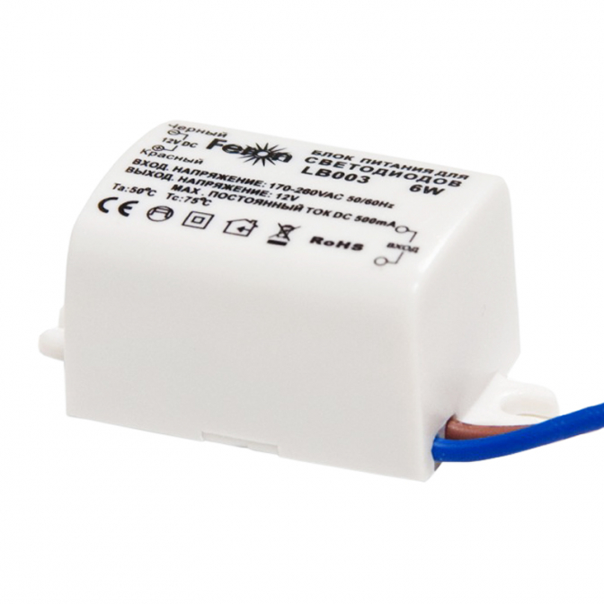 Трансформатор LB003 для світлодіодної стрічки, 6W, 12V, IP20, Feron Трансформатор LB003 для світлодіодної стрічки, 6W, 12V, IP20, Feron